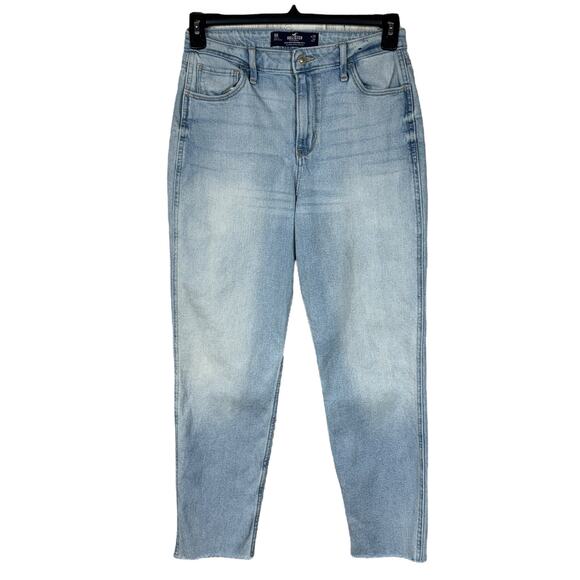 Hollister JRS SZ 9R W29 L27 Mom Jeans Ultra High-Rise Zip-Fly Frayed Hems Blue - Picture 1 of 10